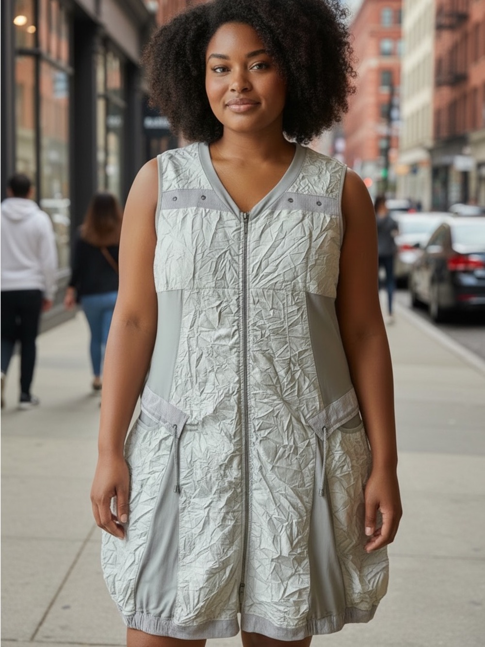Dolcezza Light Gray Stretch Dress - Zip Front